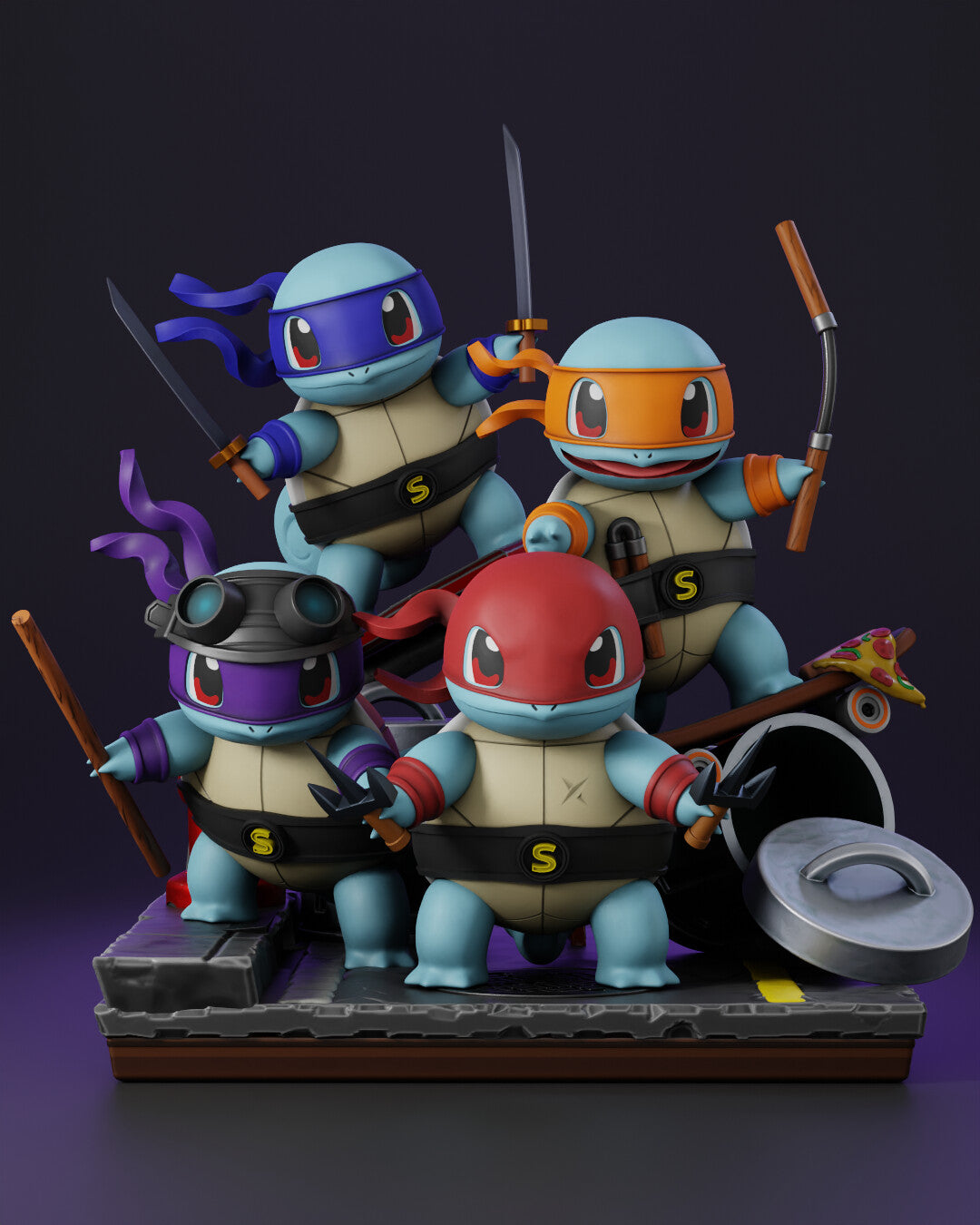 Teenage Mutant Ninja Turtles STL File 3D Printing Pokemon Style Digital STL File Anime Figure 0120