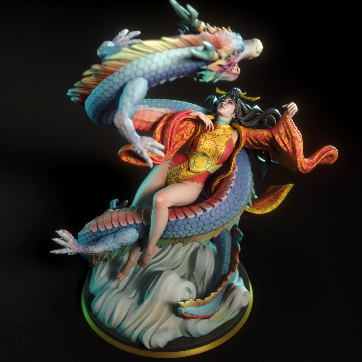 Fantasy Girl With Dragon STL File 3D Printing Digital STL File Fantasy Character 0153