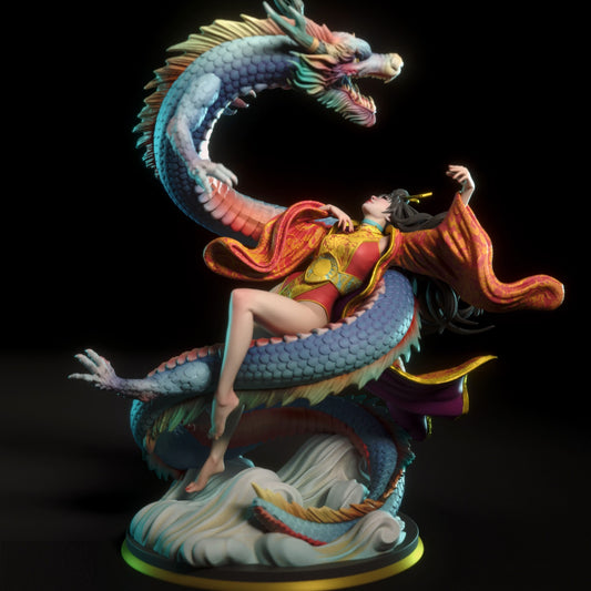 Chica de fantasía con dragón Archivo STL Impresión 3D Archivo STL digital Personaje de fantasía 0153