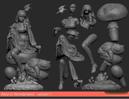 Alice in the Wonderland girl STL File 3D Printing Digital STL File Cartoon Character Female Figure 0012