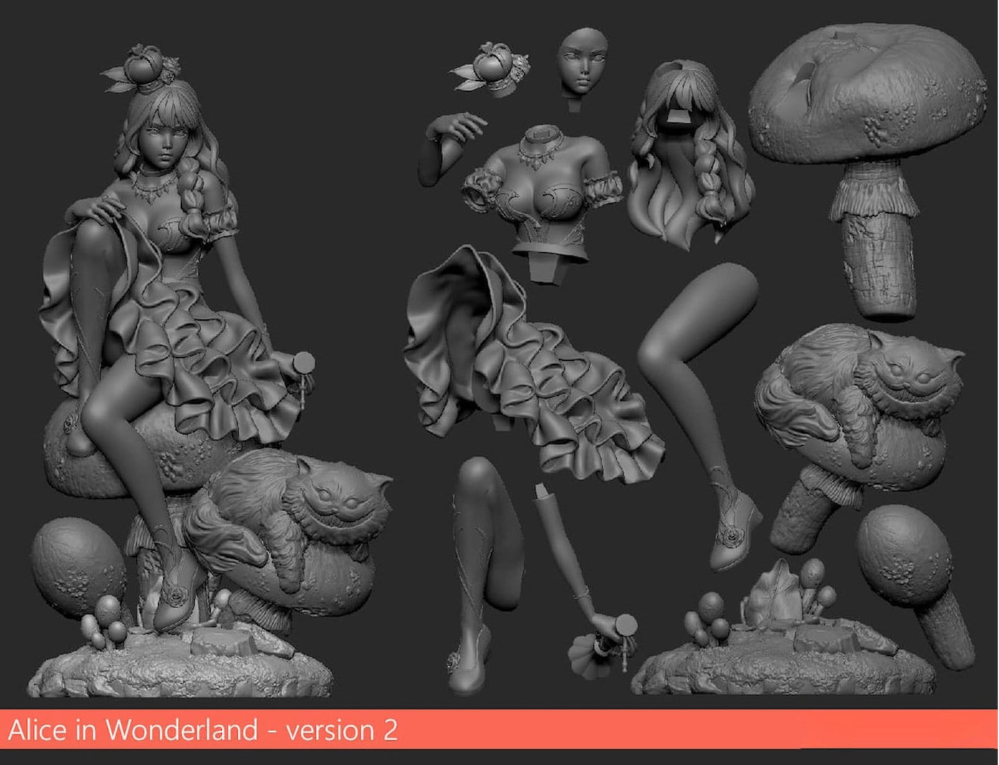 Alice in the Wonderland girl STL File 3D Printing Digital STL File Cartoon Character Female Figure 0012