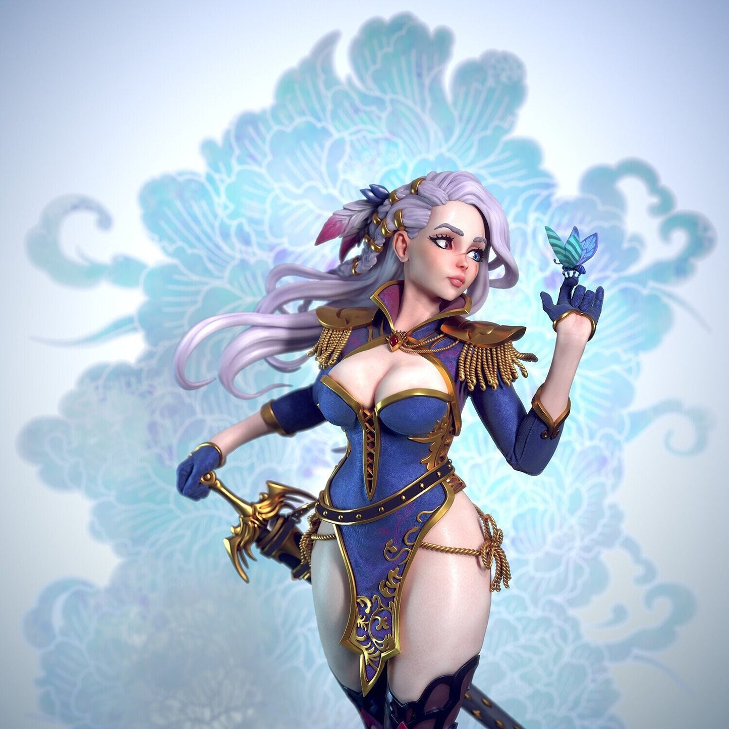 Warrior Woman Female STL File 3D Printing Digital STL File Game Character Sword Girl Figure 0021