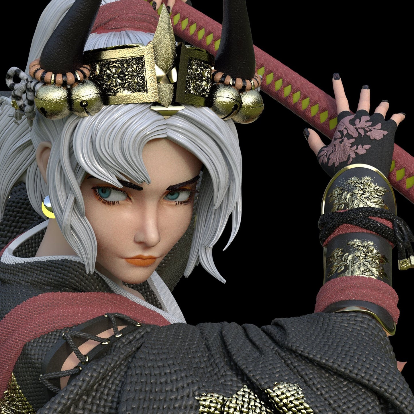 Japonés Guerrero STL Archivo 3D Impresión Digital STL Archivo Anime Mujer Samurai Personaje 0053