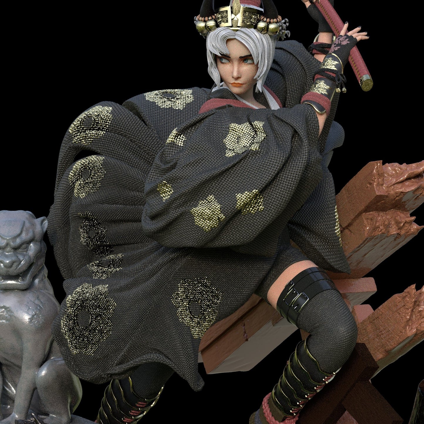 Fichier STL guerrier japonais impression 3D fichier STL numérique Anime personnage samouraï féminin 0053