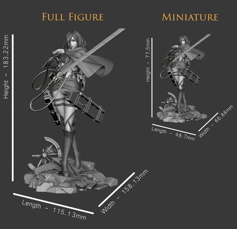 Attaque sur Titan Personnage Mikasa STL Fichier Impression 3D Fichier STL numérique Anime Girl Personnage 0055